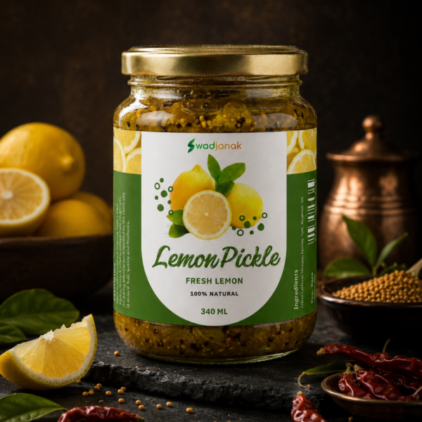Swadjanak Fresh Lemon Pickle – Traditional Nimbu Achar | 100% Natural | 340 ML