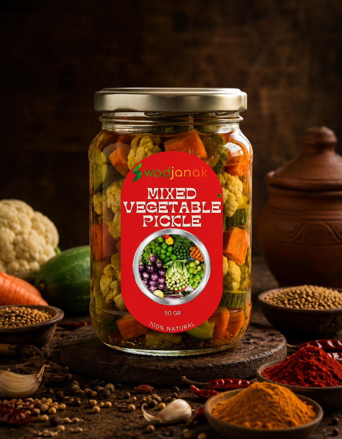 Second image of Swadjanak Mixed Vegetable Pickle – Traditional Indian Mixed Achar | 100% Natural | 500 GM